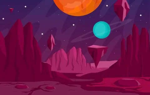 Landscape Surface of Planet Sky Space Science Fiction Fantasy Illustration 库存插图