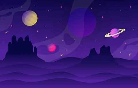 Landscape Surface of Planet Sky Space Science Fiction Fantasy Illustration Stock Illustration