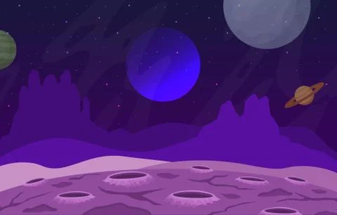 Landscape Surface of Planet Sky Space Science Fiction Fantasy Illustration Stock Illustration