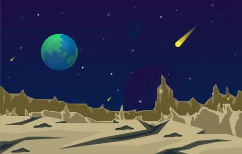 Landscape Surface of Planet Sky Space Science Fiction Fantasy Illustration Stock Illustration