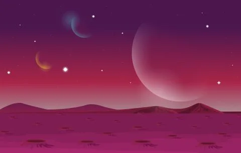 Landscape Surface of Planet Sky Space Science Fiction Fantasy Illustration Stock Illustration