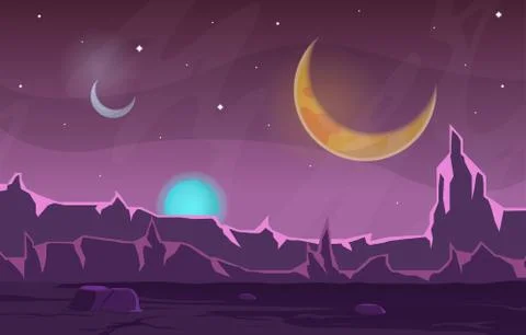Landscape Surface of Planet Sky Space Science Fiction Fantasy Illustration Stock Illustration