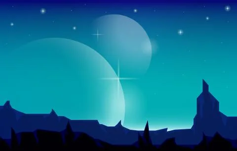 Landscape Surface of Planet Sky Space Science Fiction Fantasy Illustration Stock Illustration