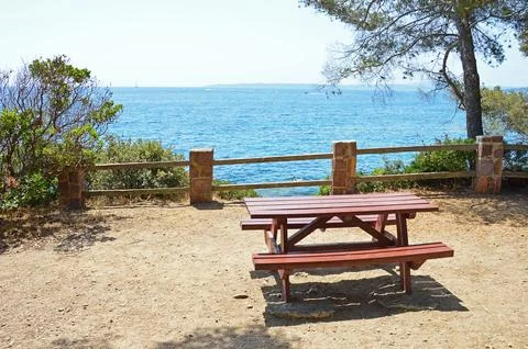 Landscape with a table and benches Stock Photos