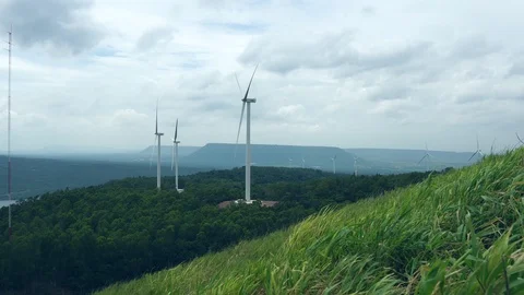 Landscape technology of wind turbine with the nature of the meadow footage 4K Vídeos de archivo 106890891