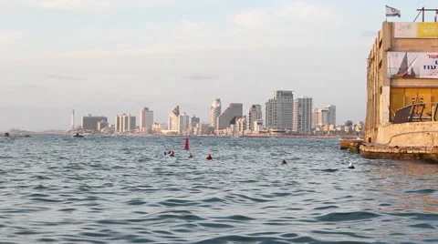 The landscape of Tel Aviv at sunset Stock Footage 51743933