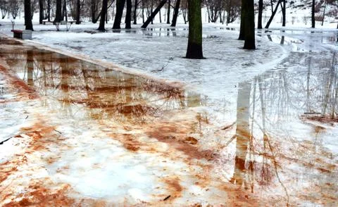 Landscape. Thaw. The intersection of two paths in the gardens. Foto stock