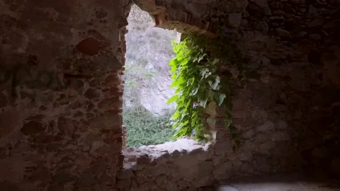 Landscape through ancient architecture window Stock Footage 180971016