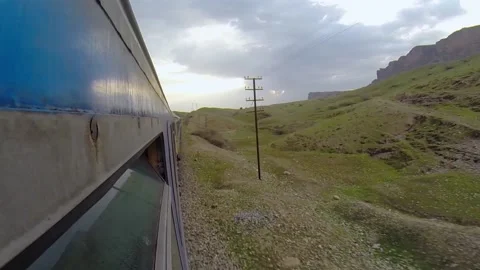 Landscape through Rail Train Window Stock Footage 138655602