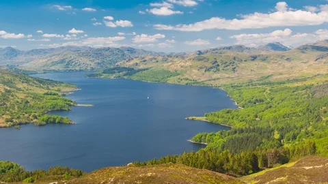 Landscape Time Lapse, View From Ben A'an Hill, Highlands, Scotland - Pan Left Vídeo Stock 93262487
