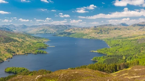 Landscape Time Lapse, View From Ben A'an Hill, Highlands, Scotland - Tilt Up Vidéo 93264386