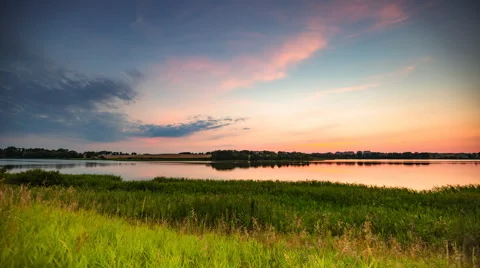 Landscape timelapse of beautiful after sunset sky over lake Stock Footage 58670853