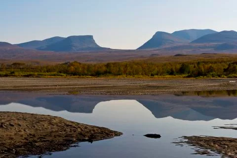 Landscape with Tornetrask lake and u-shaped valley Lapporten, Norrbotten, Swe Stock Photos