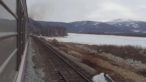 Landscape from the train window on speed Stock Footage 74861982