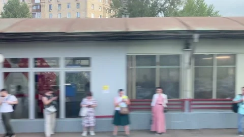 Landscape from the train window, view of the train stops near Moscow, Russia Video stock 203504269