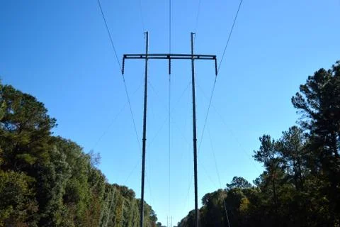 Landscape transmission line in right of way Stock Photos