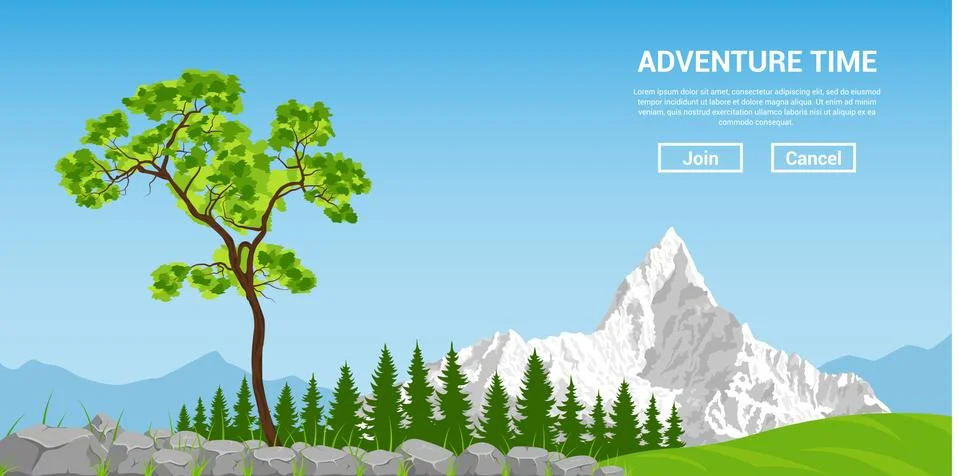 Landscape with tree and mountain Stock Illustration