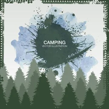 Landscape of tree silhouette; vector Illustration with grunge effect. Stock Illustration