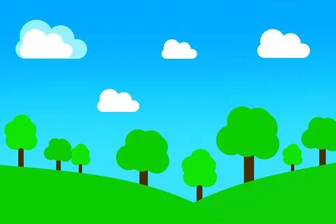 Landscape with trees and clouds Stock Illustration