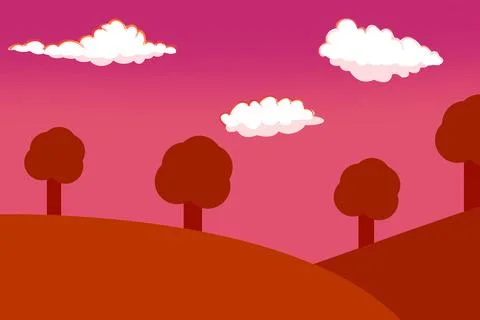 Landscape with trees and clouds Stock Illustration
