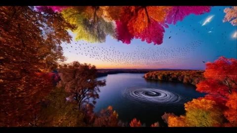 Landscape with trees and lake Stock Footage 287129346