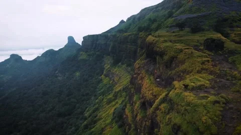 Landscape with trees and mountains, Drone Descending Stock Footage 287747483