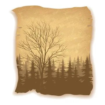 Landscape, Trees and Mountains Illustrazione stock