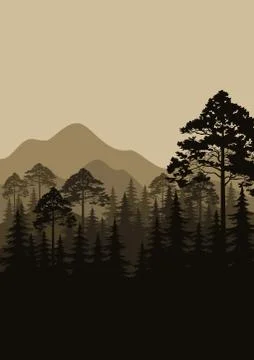 Landscape, Trees and Mountains Stock Illustration