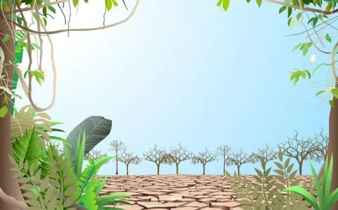 Landscape of trees on the dry soil Stock-Illustration