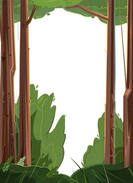 Landscape with trees. Frame from trunks of pine. Coniferous plants.. Illustra Ilustración de archivo