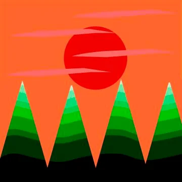 Landscape with trees on a sunset Stock Illustration