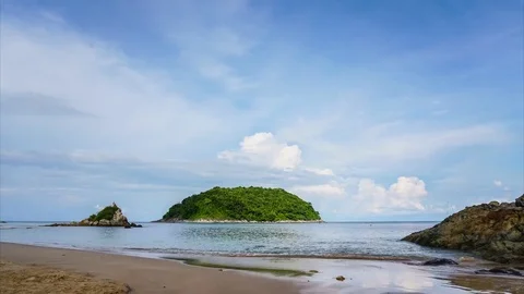 Landscape of tropical beach with moving cloud in Phuket Stock Footage 76237050