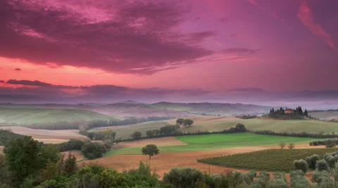 Landscape in Tuscany at dawn Stock Footage 61738916