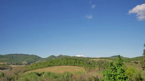 Landscape of Tuscany: Fields, meadows and Vineyards on sunny day. Video stock 76011464