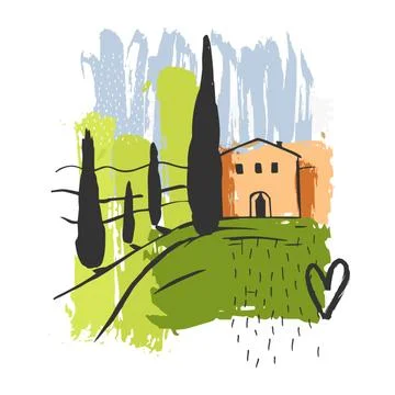 Landscape of Tuscany. Vector llustration. Stock Illustration