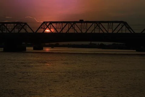 Landscape  twilight sunset over the bridge of the chao phraya river Stock Photos