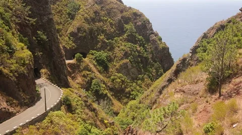 Landscape with a twisting road on Madeira Stock Footage 58587645