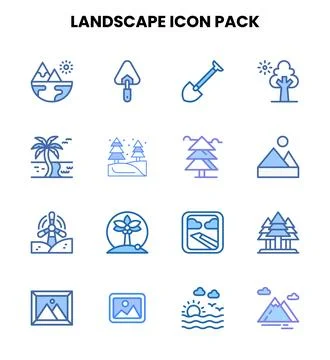 Landscape Two Colour Icons Pack Stock Illustration