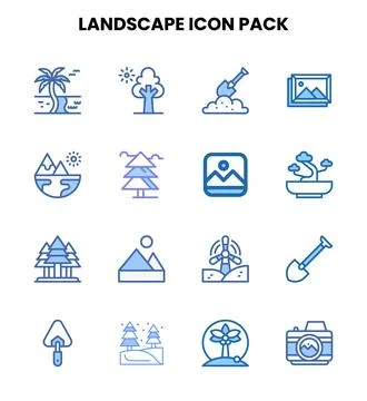 Landscape Two Colour UI Icons Pack Stock Illustration