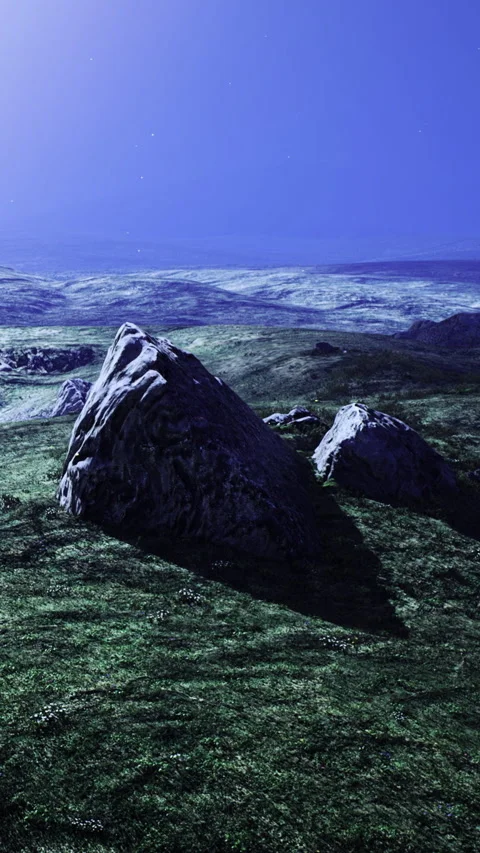 Landscape under moonlight with rocks and open space at night Stock Footage 334725229