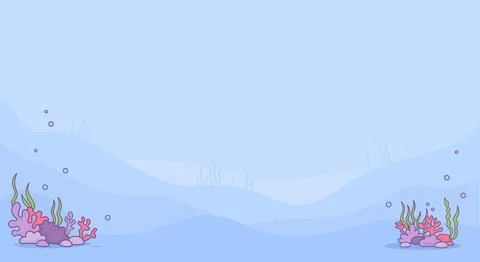 Landscape underwater bottom with algae and corals on blue background. Horiz.. 스톡 일러스트