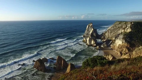 Landscape Ursa Beach sunset - Sintra, Portugal Stock Footage