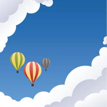 Landscape vector illustration. clean blue sky with baloons. Stock Illustration