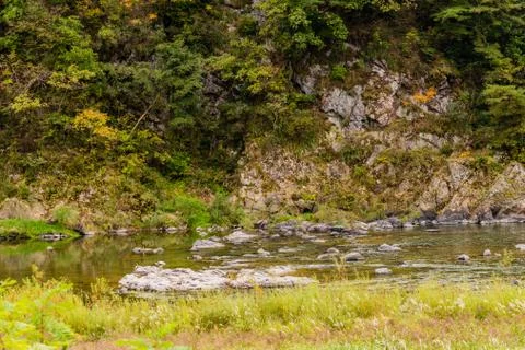 Landscape of a vertical granite wall Stock Photos