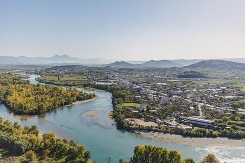Landscape view from above of Shkoder city in Albania. Stock-Fotos
