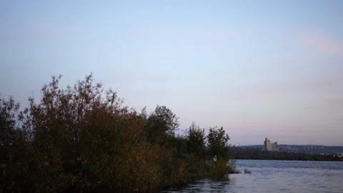 Landscape with a view of the Angara river in the evening. 库存影片 140436272