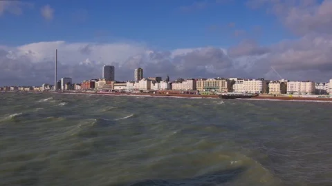 Landscape view of beach and waves dancing on the sea. Stock Footage 100765139