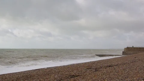 Landscape view of beach and waves dancing on the sea. Stock Footage 100765166