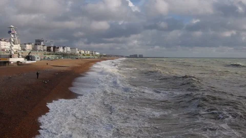 Landscape view of beach and waves dancing on the sea. Stock Footage 100765227