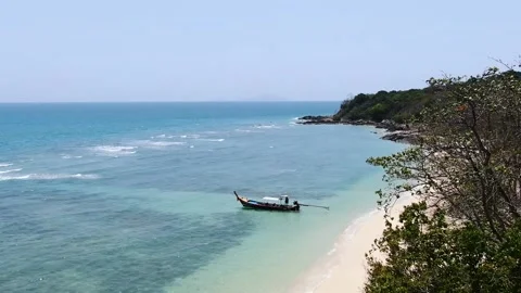 Landscape view of beach and white sand in summer day. Stock Footage 156339703
